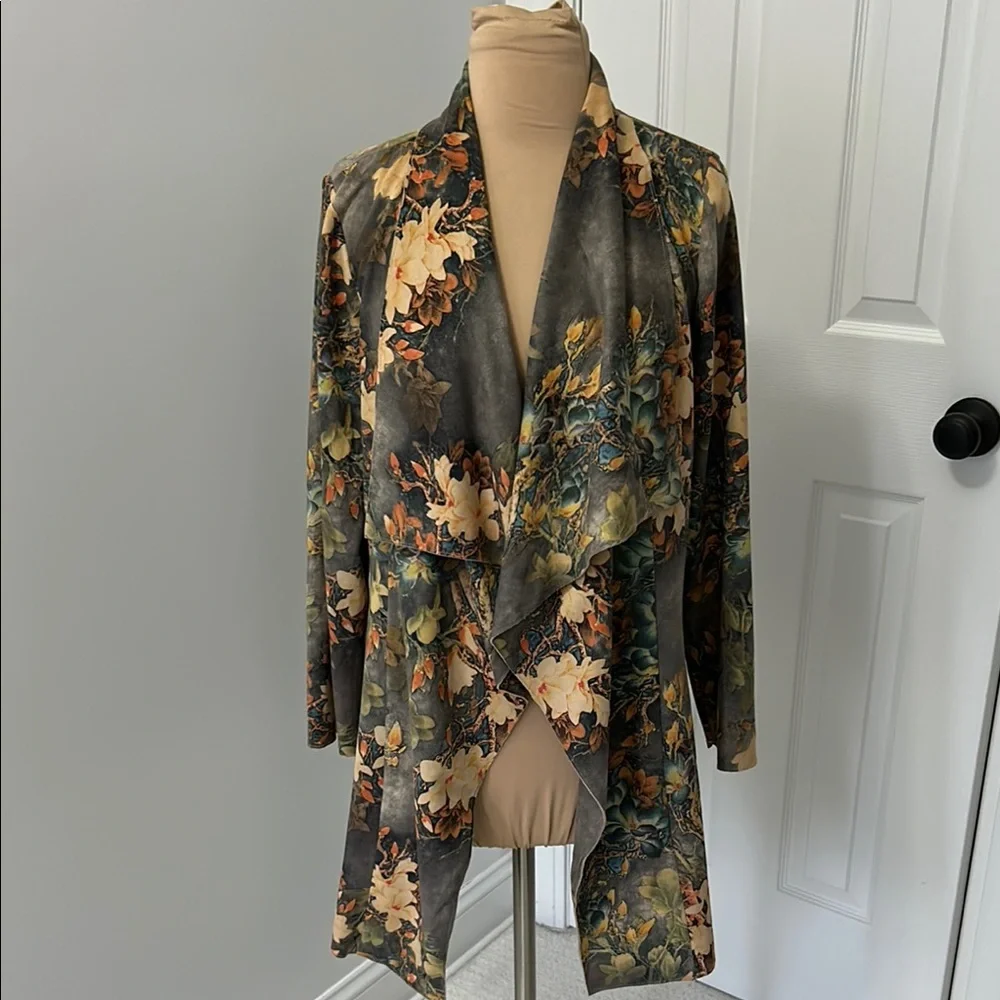 Anthropologie Solitaire Faux Suede Draped Open Front Cardigan